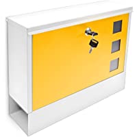 Relaxdays Buzón de Pared- Metal- Blanco-Amarillo- 10 x 36 x 30 cm
